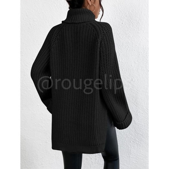 Casual Pullover Sweater Cable Knit Turtleneck  Black High Neck Long Sleeve - Picture 4 of 8